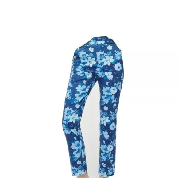 Jcrew Nwot  size 6 stretch cotton Remi pant in watercolor begonias print blue - Picture 4 of 10